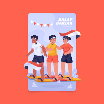 Traditional Clog Race Vector Illustration for Indonesian Independence Day Celebration Greetings