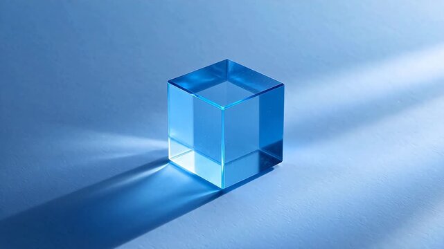 Blue transparent cube on blue surface