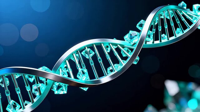DNA double helix with glowing elements