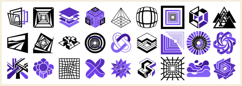 Geometric. Abstract Shapes. Black and Purple Patterns.