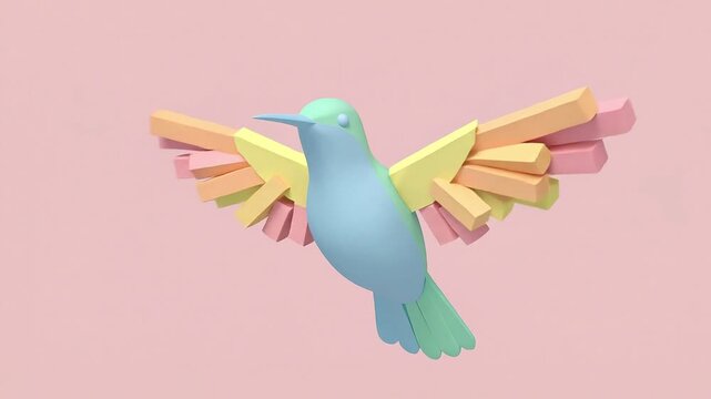 Low Poly Hummingbird Flying on Pastel Pink Background Motion Graphic Videos