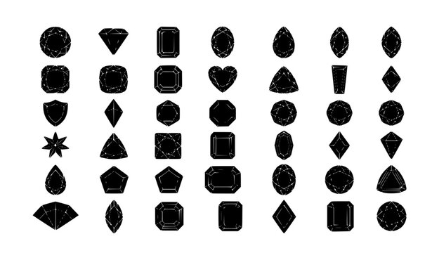 Diamond Icon Collection Vector with Gemstone Cut Shapes and Modern Jewelry Logos