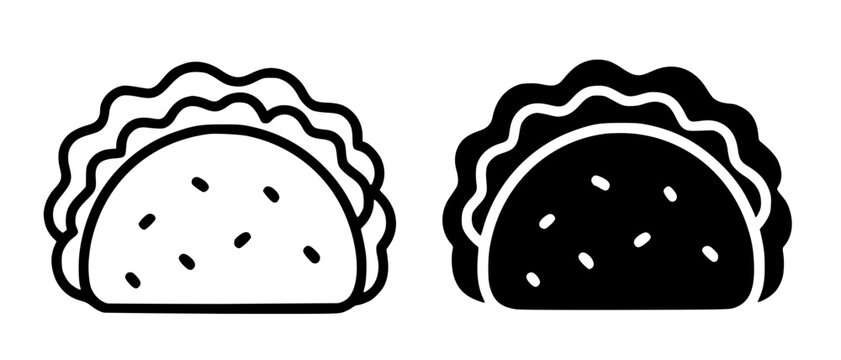 Minimalist taco icon in outline and silhouette design
