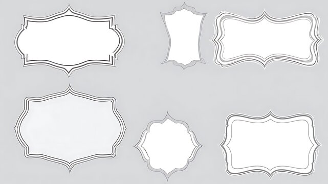 Set of ornate white frames on gray.