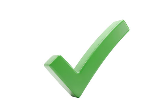 A thick 3d green check mark with a smooth surface, isolated on a white background, representing a positive choice or task completion