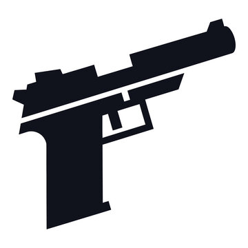 Black silhouette of a modern semiautomatic pistol gun  isolated on white background icon