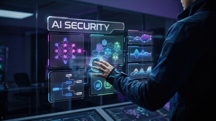 Fototapeta premium Artificial Intelligence - AI Security Interface and Virtual AI Control Panels