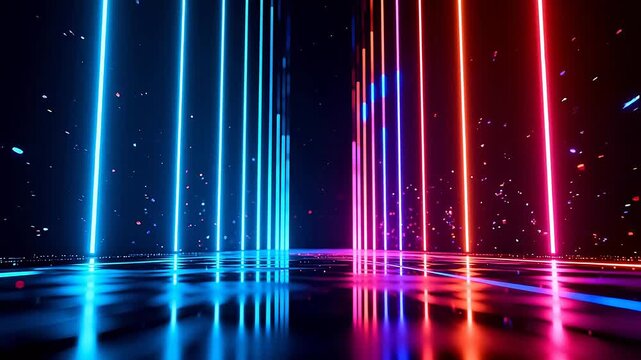 Neon light beams in dark space