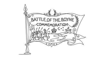 Fototapeta premium Battle of the Boyne Commemoration Flag with Cavalry and Castle Illustration