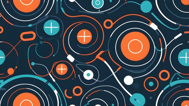 Modern Abstract Digital Network Pattern with Interconnected Lines, Circles, and Data Flow Elements on Dark Background