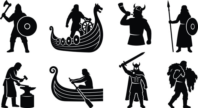 Viking Culture Silhouettes of Warriors, Ships, and Daily Life in Ancient Scandinavia