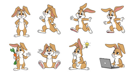 Obraz premium Collection of Adorable Cartoon Bunny Rabbit Characters in Various Poses.