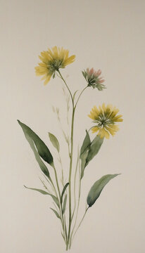 Watercolor illustration of Amur adonis flowers, fukujuso, early spring