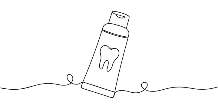Continuous One Line Toothpaste Tube Vector Icon, Minimalist Dental Care Oral Hygiene Line 
Art