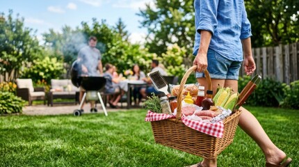 Obraz premium Family Enjoying Barbecue in a Beautiful Garden Setting.