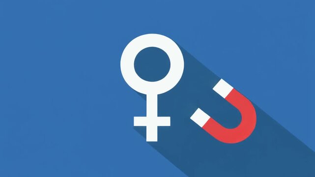 Female gender symbol being pulled by red magnet concept attraction icon blue feminine woman attraction icon blue feminine woman