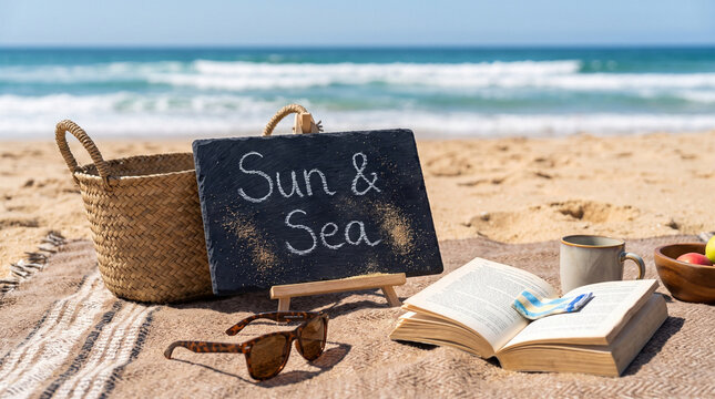 Beach Relaxation Setup with Sun & Sea Sign - beach, relaxation, sun, s
