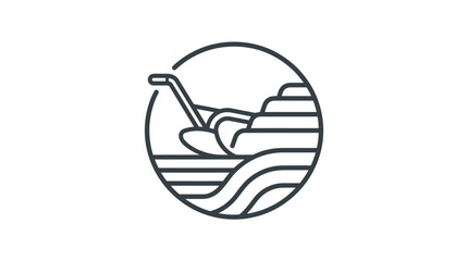 Elegant Minimalist Line Drawing of a Person Rowing a Boat on Wavy Water Within a Circular Frame © rita ambarwati