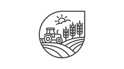 Elegant Monochromatic Agricultural Tractor and Wheat Field with Sun Symbol with high quality professional line art symbols for modern creative design and digital branding projects © rita ambarwati