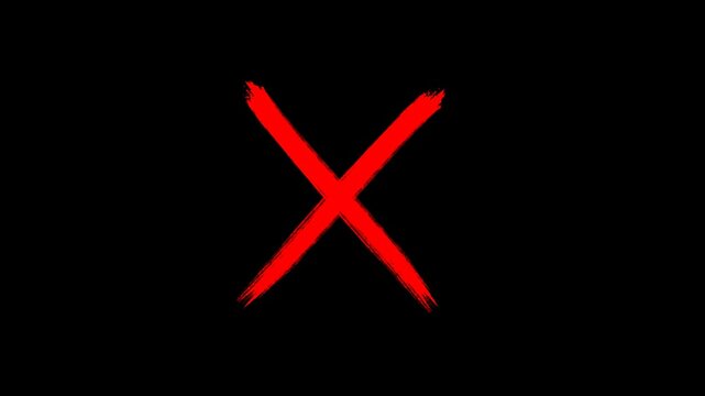 Red, hand, drawn, X, mark, animation, sketchy, scribble, cross, symbol, on, Alpha channel, error, indicator, rejected, sign, incorrect, answer, motion, graphic, 4k.