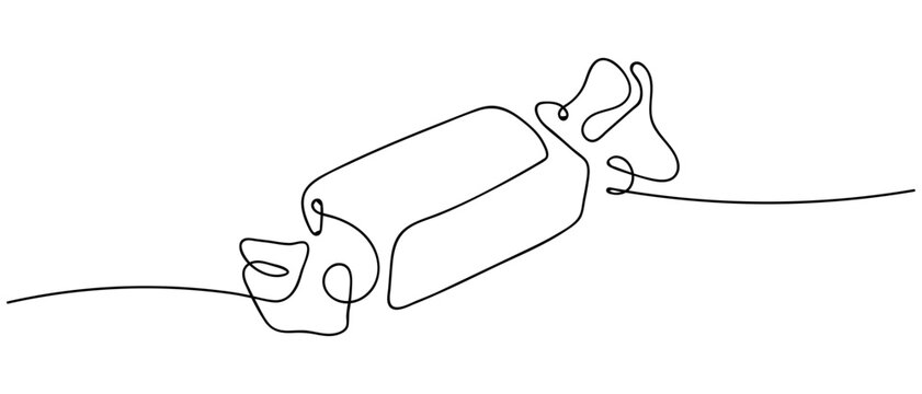 Continuous one line drawing of square toffee candy minimalist vector illustration Editable stroke.