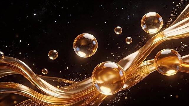 Golden liquid bubbles and flowing ribbons