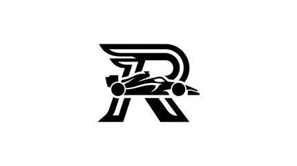 Fototapeta premium Formula 1 Racing Car Silhouette with Stylized R Logo
