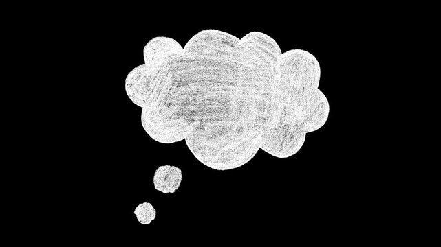 White, hand, drawn, thought, bubble, animation, scribble, cloud, icon, on, Alpha channel, dream, idea, concept, artistic, motion, graphic, isolated, 4k, resolution, visual.