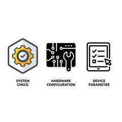 Fototapeta premium System check hardware configuration and device parameter icons technology and computing concepts