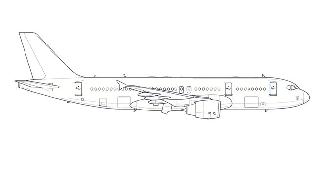Commercial Passenger Airplane Side View Outline Vector