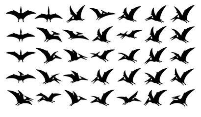Flying Pterodactyl Silhouette Vector Collection Prehistoric Dinosaur Icons © sobuj