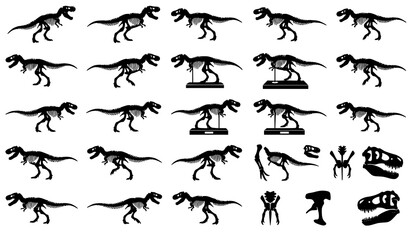 Tyrannosaurus Rex Skeleton Silhouette Vector Fossil Collection © sobuj