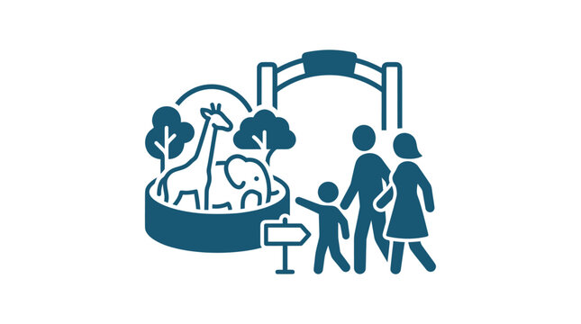 Family visiting zoo with giraffe.