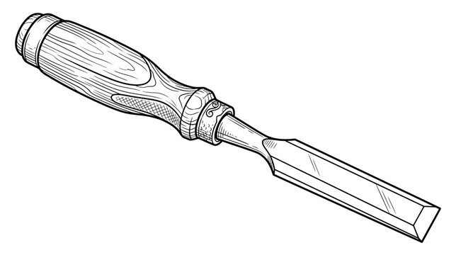 Chisel tool with wooden handle, hand tool for woodworking and carving