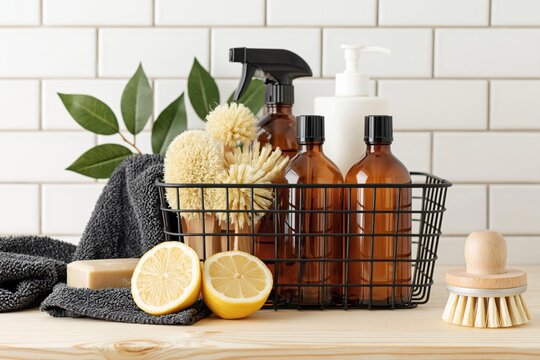 Cleaning with eco natural products and sustainable tools for a zero waste home