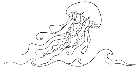 Minimalist Jellyfish Swimming in Ocean Waves © ImageFlow 