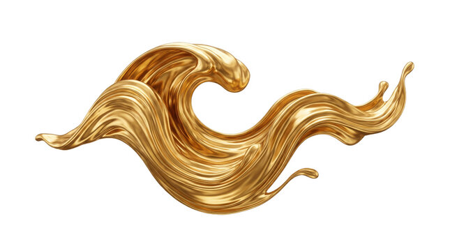 Liquid gold splash with metallic wave texture, flowing molten gold element on white background, luxury golden fluid motion for premium branding