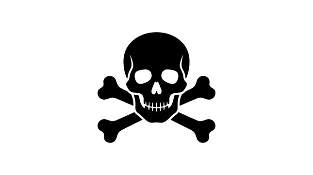 Black skull and crossbones symbol isolated on a white background as a sign of danger or poison