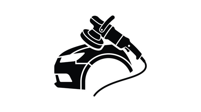 Black silhouette icon of a motorized polisher tool buffing the shiny surface of a vehicle
