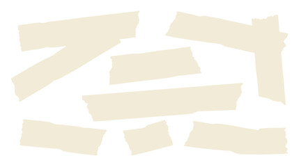 Fototapeta premium Torn Beige Masking Tape Strips Collection Isolated on White Background