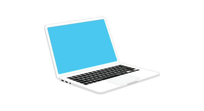 Laptop computer with open screen and black keyboard on a white background notebook portable computing device digital technology electronics display keys touchpad trackpad color