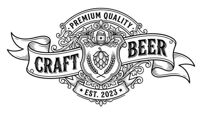 Vintage Craft Beer Emblem with Hop and Barley - Premium Quality Label