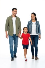 Fototapeta premium Happy Family Walking Together Isolated on White Background Full Body