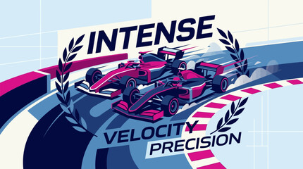Obraz premium Intense Velocity Precision Racing Cars Competing On Track