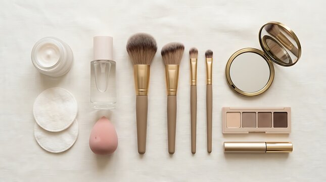 Set of professional makeup brushes and cosmetic tools for beauty and skin care routine. beginner makeup guide