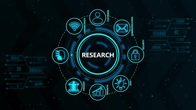 Digital research concept with animated hud interface and business for data analysis and strategy