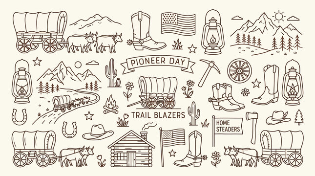 Pioneer Day Celebration with Wagon Trains, Cowboys, and Western Elements.