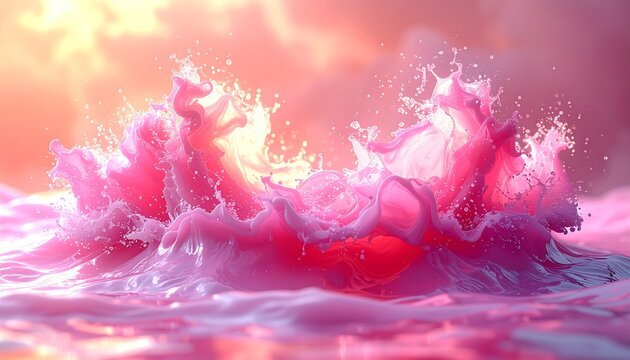 Vibrant pink water splash in sunset.
