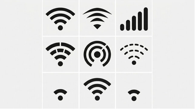 Wi-Fi Signal Icon Set &ndash; 3x3 Connectivity Strength Vector Pack