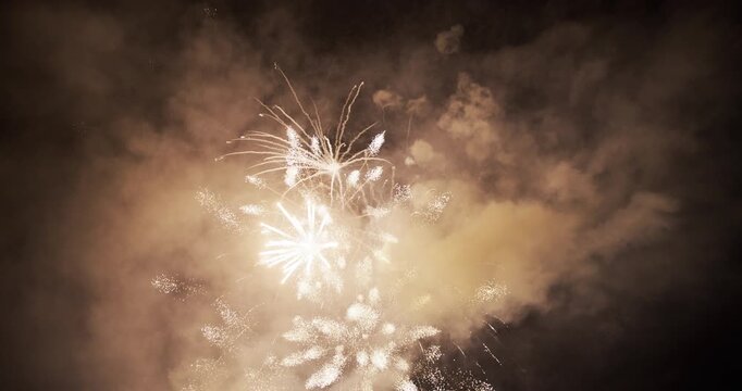 Fireworks Exploding in Night Sky With Lots Of Smoke In Provo, Utah